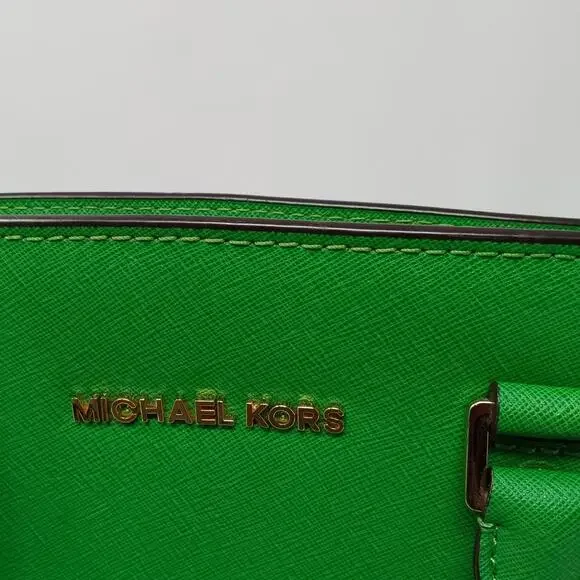 Michael Kors Selma Medium Satchel Green Saffiano Leather Crossbody Tote Purse - Picture 2 of 16
